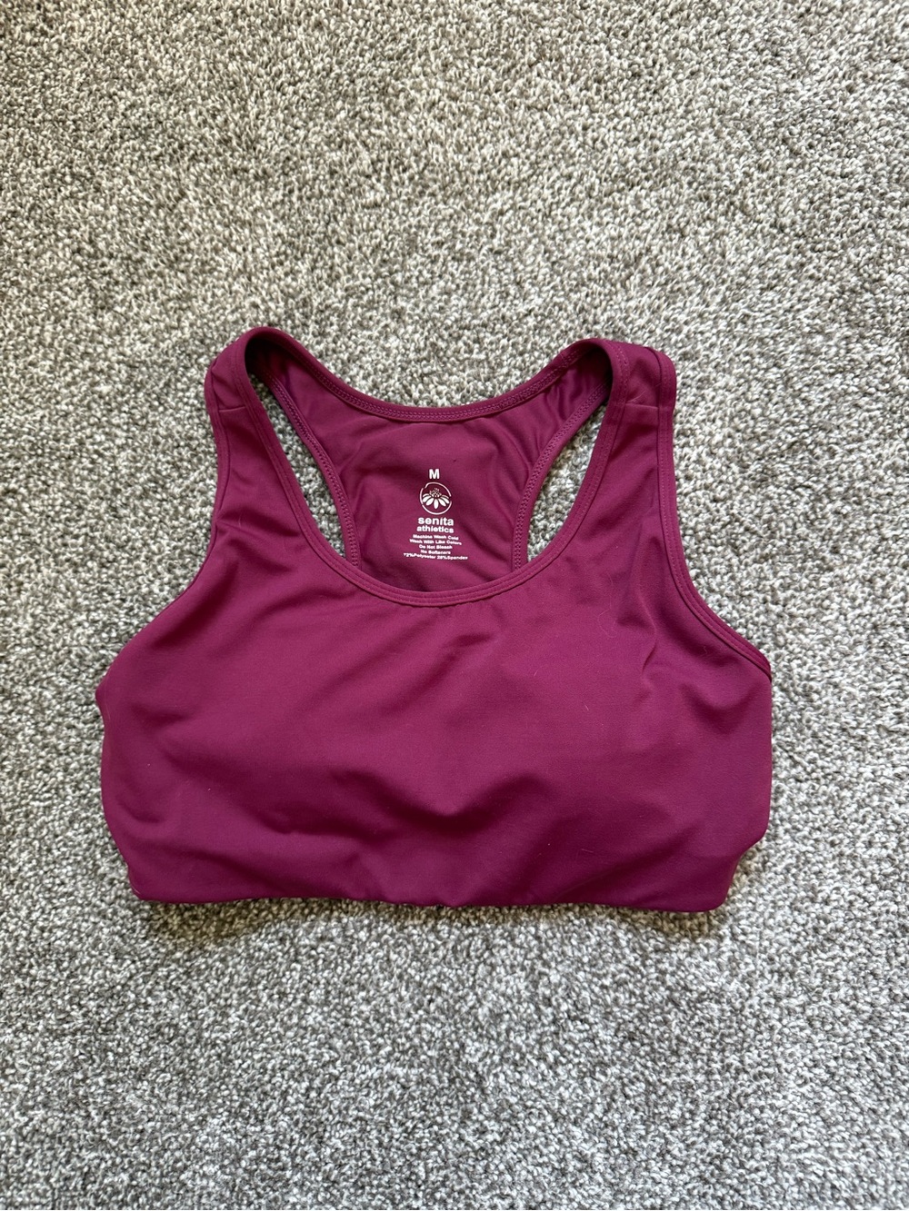 Senita Athletics Burgundy Racerback Sports Bra With Clasps